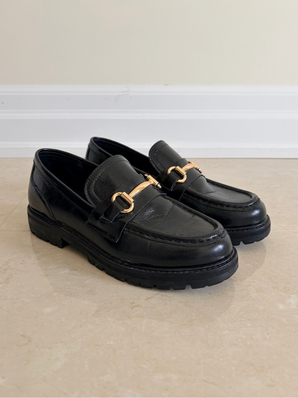 Steve Madden Black Loafer with Gold Accent